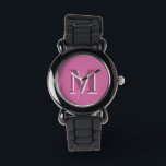 lebhaftes rosafarbenes Monogramm, Armbanduhr<br><div class="desc">lebhaftes,  rosa Monogramm,  Schau. Hex-Farbcode #CB649C</div>
