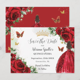 Lebhaftes Rot-Blütendruckerkleid Gold Quinceañera Save The Date