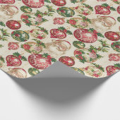 Lebhaftes Rot-Grün-Ornament-Holly-Array Geschenkpapier (Ecke)