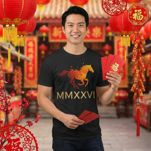 Lebhaftes Rot und Gold Feuerpferd T-Shirt