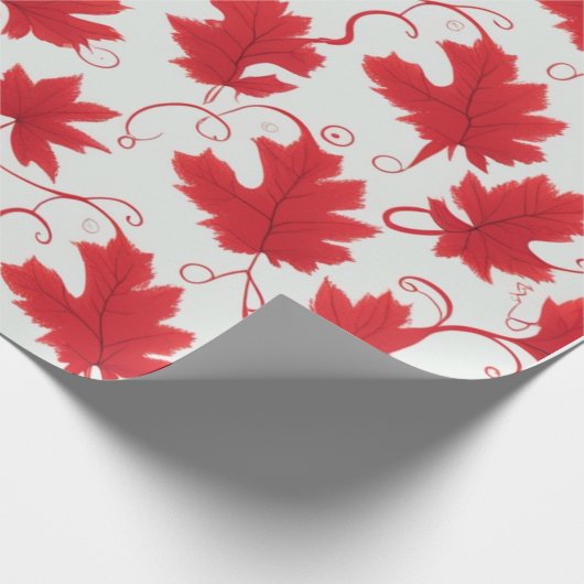 Lebhaftes rotes Ahornleaf-Muster Geschenkpapier (Ecke)