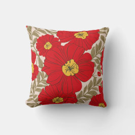 Lebhaftes rotes Blumenmuster mit Olive Green Blätt Kissen