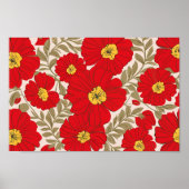 Lebhaftes rotes Blumenmuster mit Olive Green Blätt Poster (Vorne)