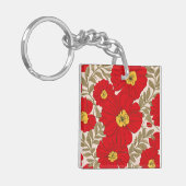 Lebhaftes rotes Blumenmuster mit Olive Green Blätt Schlüsselanhänger (Vorderseite links)
