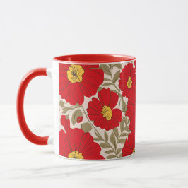 Lebhaftes rotes Blumenmuster mit Olive Green Blätt Tasse