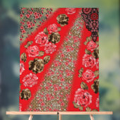 Lebhaftes rotes Gewebe, mit viel Blumen und Acrylschild (Neutral)