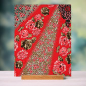 Lebhaftes rotes Gewebe, mit viel Blumen und Acrylschild (Neutral)
