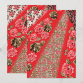 Lebhaftes rotes Gewebe, mit viel Blumen und Ankündigung (Vorne/Hinten)