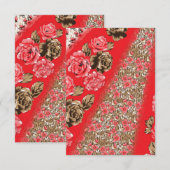 Lebhaftes rotes Gewebe, mit viel Blumen und Begleitkarte (Vorne/Hinten)