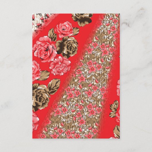 Lebhaftes rotes Gewebe, mit viel Blumen und Begleitkarte (Vorderseite)