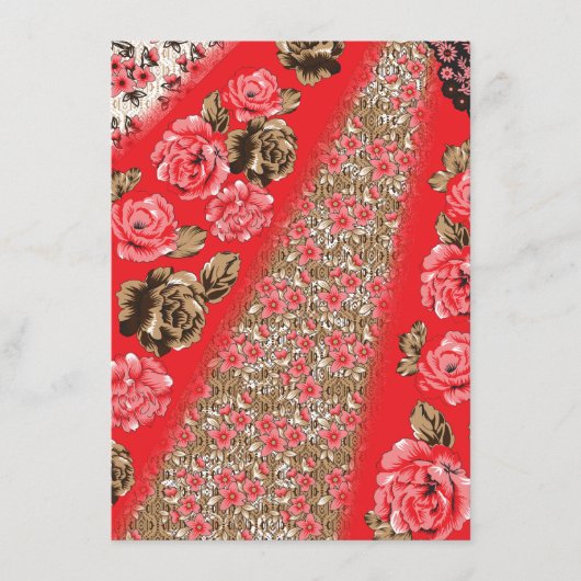 Lebhaftes rotes Gewebe, mit viel Blumen und Begleitkarte (Vorderseite)