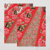 Lebhaftes rotes Gewebe, mit viel Blumen und Begleitkarte (Vorne/Hinten)