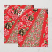 Lebhaftes rotes Gewebe, mit viel Blumen und Begleitkarte (Vorne/Hinten)