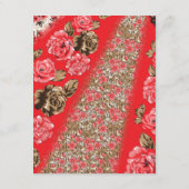 Lebhaftes rotes Gewebe, mit viel Blumen und Begleitkarte (Rückseite)