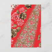 Lebhaftes rotes Gewebe, mit viel Blumen und Begleitkarte (Rückseite)