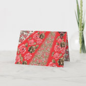 Lebhaftes rotes Gewebe, mit viel Blumen und Dankeskarte (Rückseite)