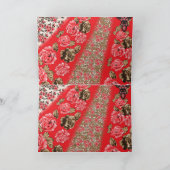 Lebhaftes rotes Gewebe, mit viel Blumen und Dankeskarte (Innenseite)