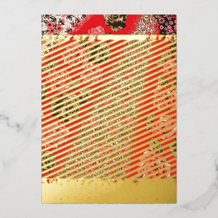 Lebhaftes rotes Gewebe, mit viel Blumen und Folien Feiertagskarte
