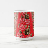 Lebhaftes rotes Gewebe, mit viel Blumen und Kaffeetasse (Mittel)