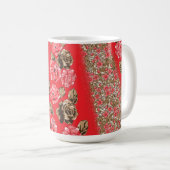 Lebhaftes rotes Gewebe, mit viel Blumen und Kaffeetasse (VorderseiteRechts)