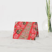 Lebhaftes rotes Gewebe, mit viel Blumen und Karte (Rückseite)