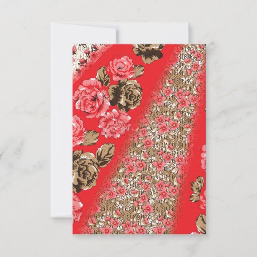 Lebhaftes rotes Gewebe, mit viel Blumen und Karte (Vorderseite)