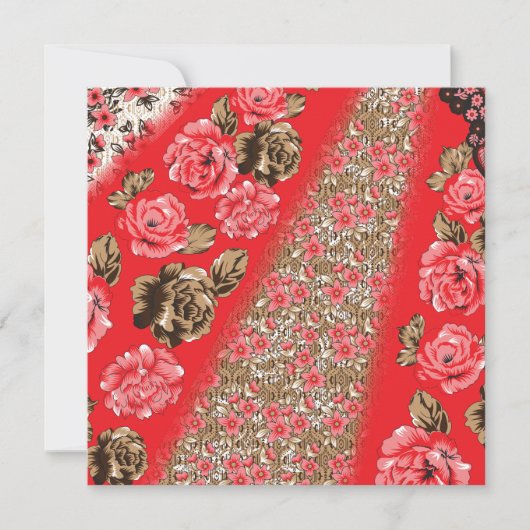 Lebhaftes rotes Gewebe, mit viel Blumen und Karte (Vorderseite)