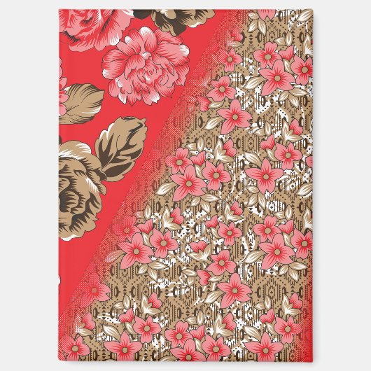 Lebhaftes rotes Gewebe, mit viel Blumen und Magnet (Vorderseite)