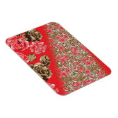 Lebhaftes rotes Gewebe, mit viel Blumen und Magnet (Rechte Seite)