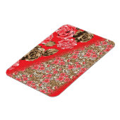 Lebhaftes rotes Gewebe, mit viel Blumen und Magnet (Linke Seite)