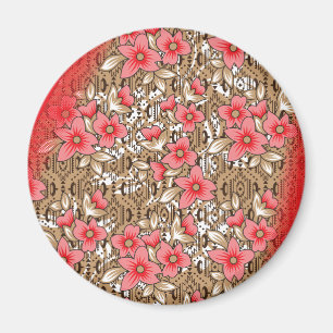 Lebhaftes rotes Gewebe, mit viel Blumen und Magnet