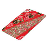 Lebhaftes rotes Gewebe, mit viel Blumen und Magnet (Linke Seite)