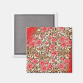 Lebhaftes rotes Gewebe, mit viel Blumen und Magnet (Vorderseite/Rückseite)