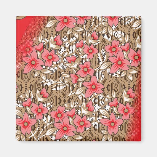 Lebhaftes rotes Gewebe, mit viel Blumen und Magnet (Vorne)