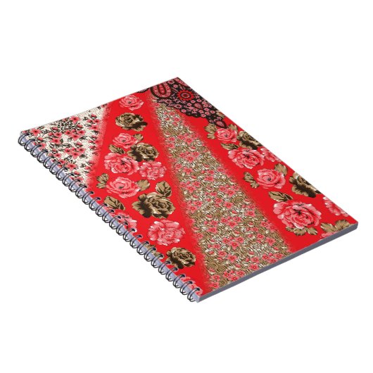 Lebhaftes rotes Gewebe, mit viel Blumen und Notizblock (Rechte Seite)