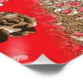 Lebhaftes rotes Gewebe, mit viel Blumen und Poster (Ecke)