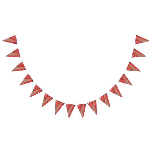 Lebhaftes rotes Gewebe, mit viel Blumen und Wimpelkette (Alle)