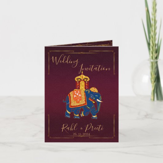 Lebhaftes rotes Gold mit Lord Ganesh Indian Weddin Einladung (Vorderseite)