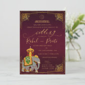 Lebhaftes rotes Gold mit Lord Ganesh Indian Weddin Einladung (Stehend Vorderseite)