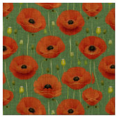 Lebhaftes rotes Muster auf grünem Hintergrund Stoff (Nahaufnahme)