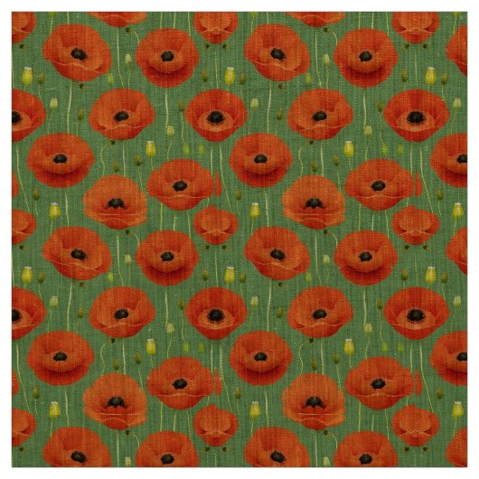 Lebhaftes rotes Muster auf grünem Hintergrund Stoff (Muster)