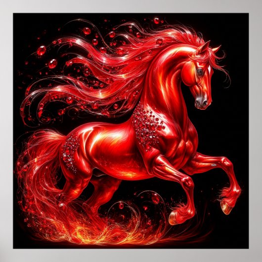Lebhaftes rotes Mythisches Pferd mit fiery Mane Poster (Vorne)