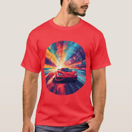Lebhaftes rotes Sportauto in einem dynamischen Spi T-Shirt