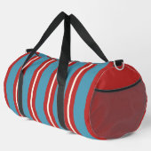Lebhaftes rotes und blau gestreiftes Muster Modern Duffle Bag (Rechte Ecke)