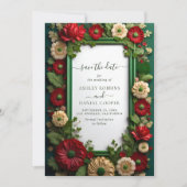 Lebhaftes Royal Green Bouquet Save the Date Einladung (Vorderseite)