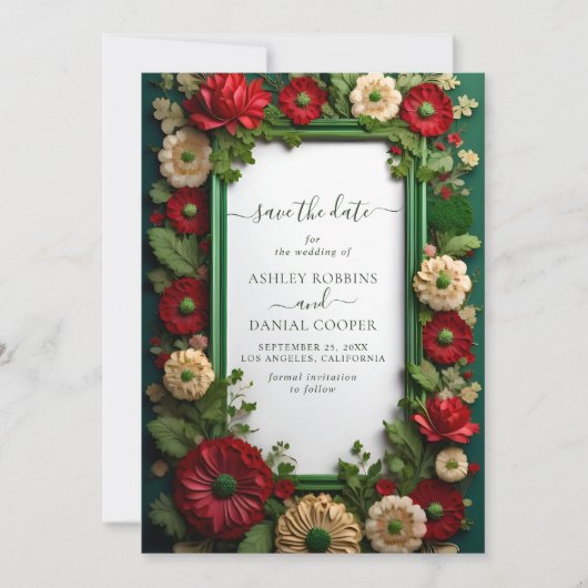 Lebhaftes Royal Green Bouquet Save the Date Einladung (Vorderseite)