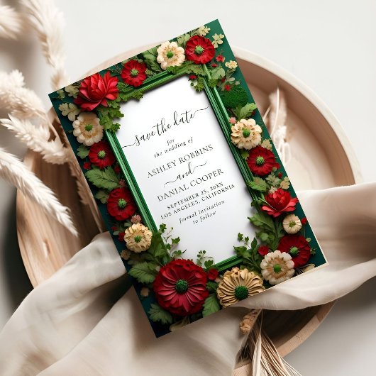 Lebhaftes Royal Green Bouquet Save the Date Einladung