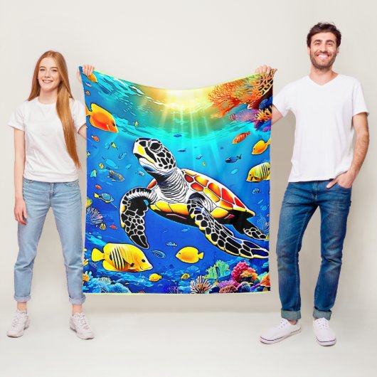 Lebhaftes Schildkrötenriff Fleecedecke (Beispiel)
