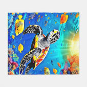 Lebhaftes Schildkrötenriff Fleecedecke (Vorderseite (Horizontal))