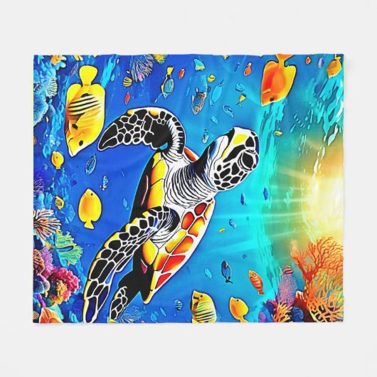 Lebhaftes Schildkrötenriff Fleecedecke (Vorderseite (Horizontal))